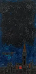 London at Night by F. N. Souza, Oil on board, sold Jun 2011