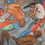 Boats and Shadowed Rainbow and Other Stories by Jogen Chowdhury, Oil on canvas, offered Jun 2011