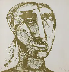 Head by Tyeb Mehta, Lithograph on paper, sold May 2011
