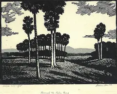 Through the Palm Trees by Harendra Narayan Das, Woodcut on paper, sold May 2011