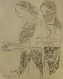 Untitled (from the Bangladesh Drawings series) by K. G. Subramanyan, Mixed media on paper pasted on board, sold Apr 2011