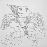 Sri Garudji by Badri Narayan, Pen and ink on paper, sold Apr 2011