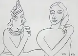 King and his Queen by Jogen Chowdhury, Charcoal on paper, offered Apr 2011