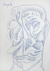 Untitled by F. N. Souza, Pen and ink on paper pasted on board, sold Apr 2011