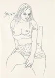 Untitled by F. N. Souza, Ink on paper, sold Apr 2011