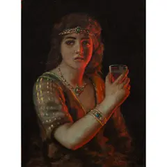 Lady in Medieval Costume by A. D. M. Cooper, oil on canvas, sold May 2026