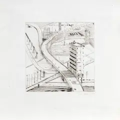 Freeway Building by Wayne Thiebaud, 1998, drypoint etching, sold May 2026