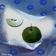 Apples on a table cloth by Mary Fedden, 1991, gouache, sold Dec 2015