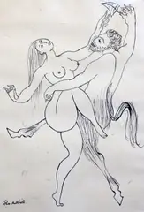 Nude dancer with a satyr by John Melville, ink, sold Dec 2015