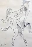 Nude dancer with a satyr by John Melville, ink, sold Dec 2015