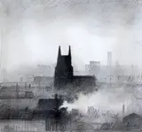Church, 1977 by Trevor Grimshaw, 1977, pencil on paper, sold Dec 2015