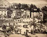 An Italian Hill Town by Job Nixon, etching, sold Dec 2015