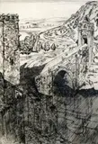 3 etchings,Alcantara Bridge, Toledo; Aregon, The Old Bridge and City on The Hill by Frederick Carter, pencil, sold Dec 2015