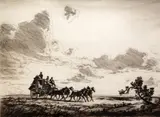 Coach and horses - Cobb & Cosigned in by Lionel Lindsay, etching, sold Dec 2015
