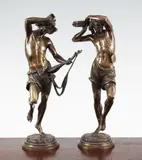 Danseurs Napolitains, a pair of patinated bronze figures of musicians, each with a circular base by Albert Carrier-Belleuse, bronze, sold Dec 2015