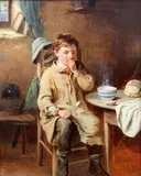 Boy in a scullery,21 x 17in by John Wells Smith, oil on canvas, sold Oct 2015