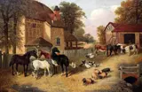 Farmyard scene with horses, cattle, pigs and poultry by John Frederick Herring Jnr, oil on canvas, sold Oct 2015