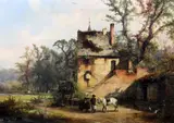 Figures beside a country house by C. Schumann, 1899, oil on canvas, sold Oct 2015