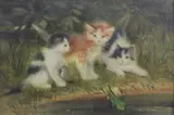 Kittens beside a pond,6 x 9.25in by Hedwig Öhring, oil on panel, sold Oct 2015