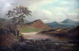 Figures in Scottish landscapes by Alfred Fontville de Breanski, oil, sold Oct 2015