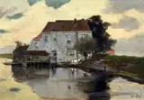 Waterside house by Adolf le Comte, oil on wood, sold Oct 2015