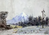 View of a snow capped mountain, New Zealand by Henry Morland Gore, oil on board, sold Oct 2015