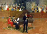 Yehudi and Hephzibah Menuhin,initialled and inscribed verso,5 x 7in by Ann J. Shrager, oil on canvas, sold Oct 2015