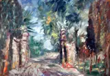 Entrance to a park by Janus Halapy, oil on board, sold Oct 2015