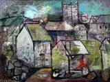 Cornish village by Colin Sealy, oil on canvas, sold Oct 2015