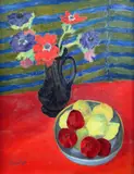 Still life with flowers and fruit by Eardley Knollys, oil on canvas, sold Oct 2015