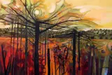 Landscape with Sun' and 'Landscape by Garrick Palmer, oil, sold Oct 2015