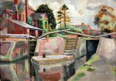 The Lock Gates,14.25 x 20in by Percy Horton, oil on canvas board, sold Oct 2015