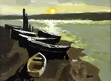 Setting Sun and Boats by Donald McIntyre, acrylic on board, sold Oct 2015