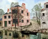 Pink House on River by Josselin Bodley, 1936, oil on canvas, sold Oct 2015