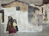 Indianwatercolour,Village scene of Sanrashtra by Bhagwan Kapoor, oil, sold Oct 2015