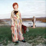 Sarah as Harlequin by Claude Harrison, 1978, oil and tempera on board, sold Oct 2015