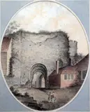 Lewes Castle gateway from the south by James Lambert Jnr, ink and watercolour, sold Oct 2015