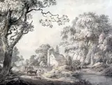 On the road to Dartford,14 x 20.5in by Paul Sandby, ink and watercolour, sold Oct 2015
