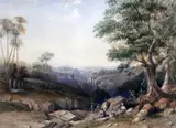 View in South America with figures carrying panniers in the foreground by James Wilson Carmichael, 1830, watercolour, sold Oct 2015