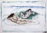 Deux Filles Se Prelassant, 1913,Studio and signature stamps, Lugt 2014B,8 x 11.5in by Jules Pascin, watercolour on paper, sold Oct 2015
