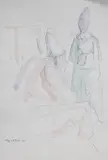 Clowns waiting to go on stage by Clifford Eric Martin Hall, pencil and watercolour, sold Oct 2015