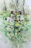 Gathering daffodils by Gordon King, watercolour, sold Oct 2015