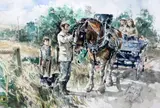 Horse and cart by Gordon King, watercolour, sold Oct 2015