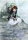 Girl seated on a jetty by Gordon King, watercolour, sold Oct 2015