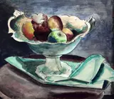 Still life of fruit in a white bowl, c.1930 by Bernard Meninsky, watercolour and ink on paper, sold Oct 2015
