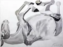 Rolling Over Horse by Elisabeth Frink, pencil and watercolour on paper, sold Oct 2015