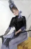 Portrait of a seated lady holding a parasol by Max Levis, pastel, sold Oct 2015