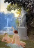 Parkland scene with female nudes by Albert Fourié, pastel, sold Oct 2015
