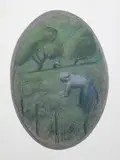 Paysanne dans un prairie, c.1919-20,Connaught Brown label verso,oval, 12 x 8.5in by Julie Gonzalez, pastel on paper, sold Oct 2015