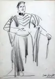 Study of an actor on stage by Laura Knight, charcoal, sold Oct 2015